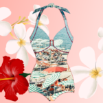 tropical flowers and vintage swimsuit